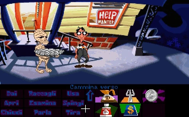 Day of the Tentacle: una schermata autentica in cui disegno, dialoghi e interazioni diventano un unico mondo.