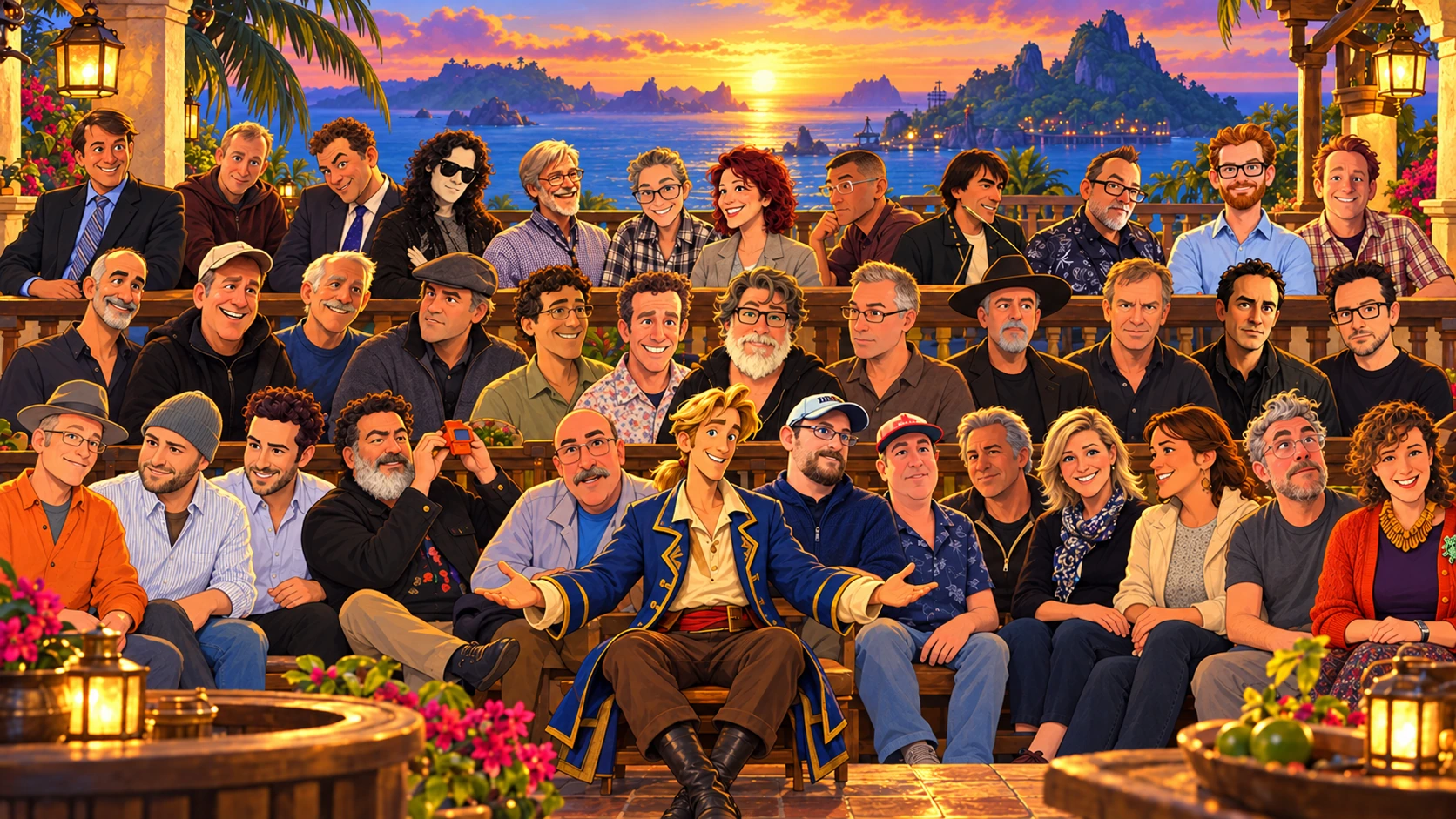 Guybrush sulla terrazza caraibica con trentasei autori e collaboratori delle avventure