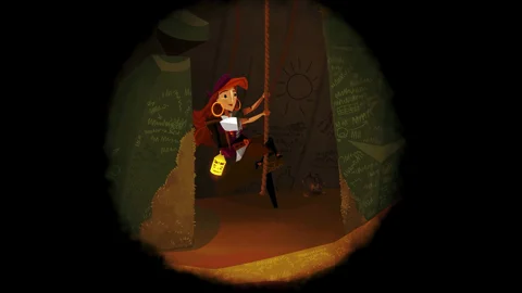 Un passaggio di Guybrush sotto la luce di una lanterna.