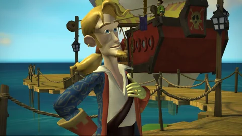 Guybrush und das Schiff am Dock.