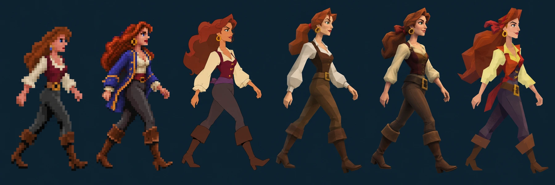 Seis interpretações de Elaine Marley, desde os pixels do primeiro Monkey Island até o estilo geométrico de Return
