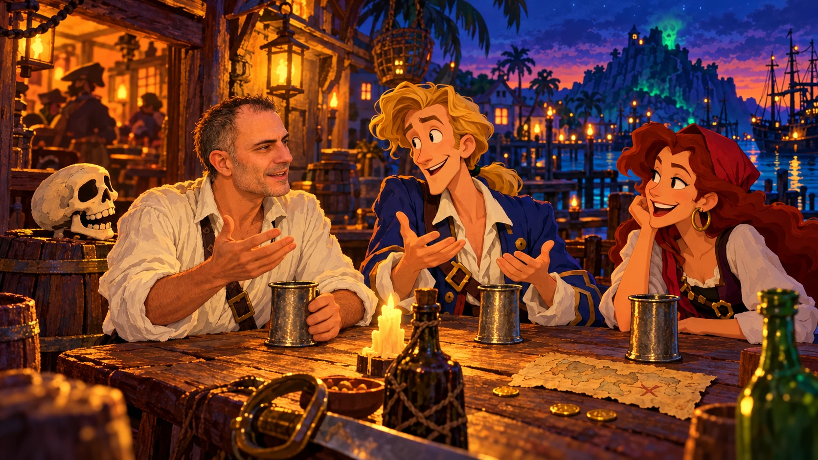 Alfredo conversa con i personaggi di Monkey Island