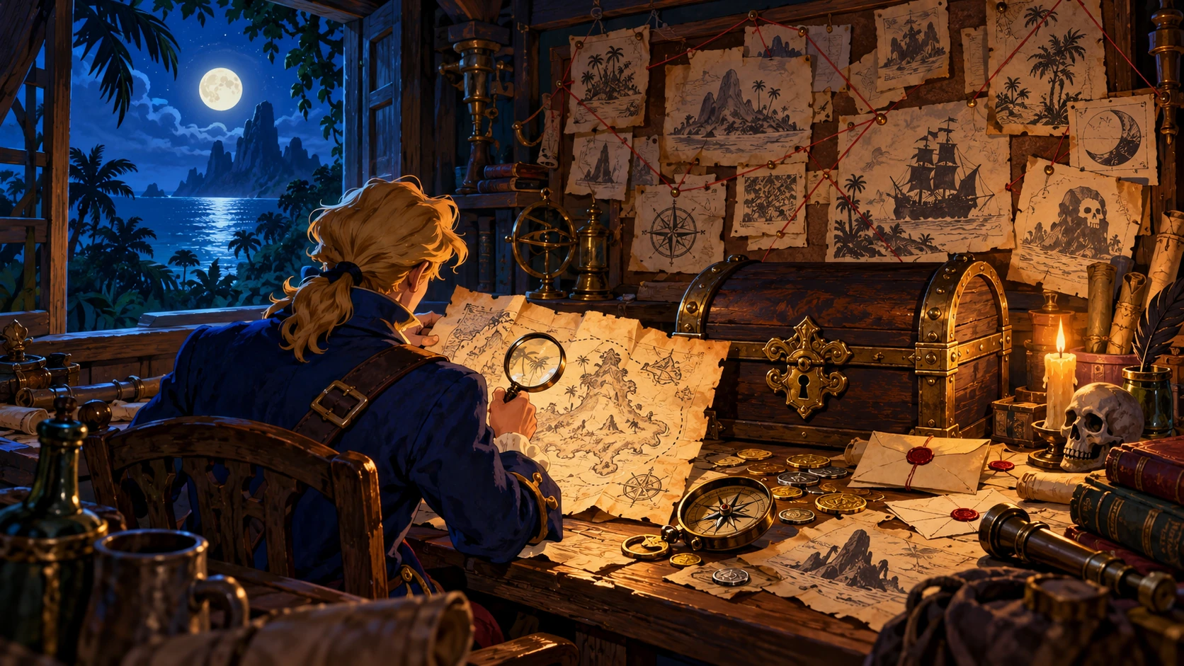 Illustrazione originale e senza rivelazioni: un archivio piratesco immaginario, non un’immagine di un finale.