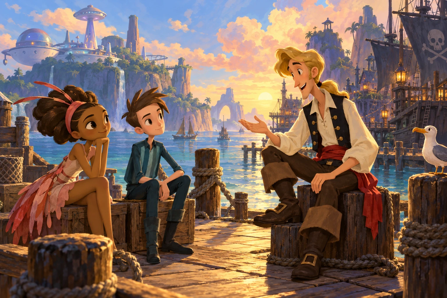 Broken Age incontra Monkey Island · illustrazione originale del sito, interpretazione dei due mondi e non schermata ufficiale.