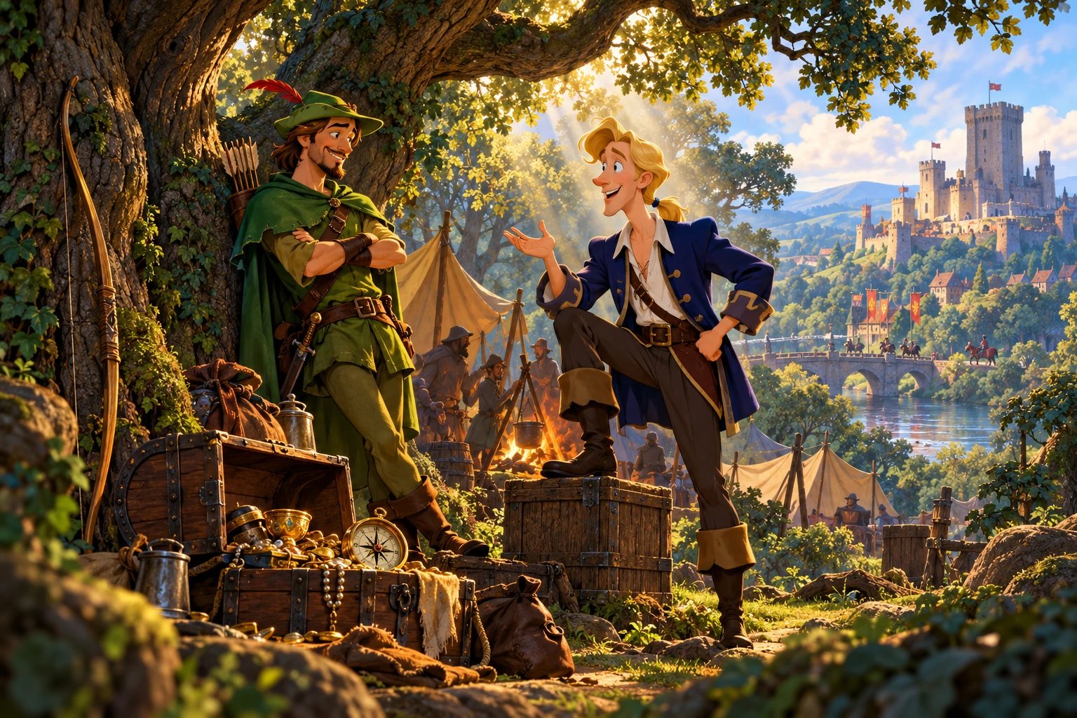 Conquests of the Longbow incontra Monkey Island · illustrazione originale del sito, interpretazione dei due mondi e non schermata ufficiale.