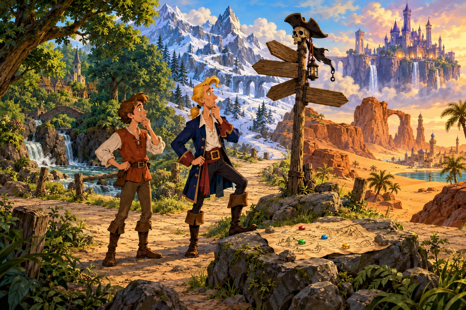 Fable incontra Monkey Island · illustrazione originale del sito, interpretazione dei due mondi e non schermata ufficiale.