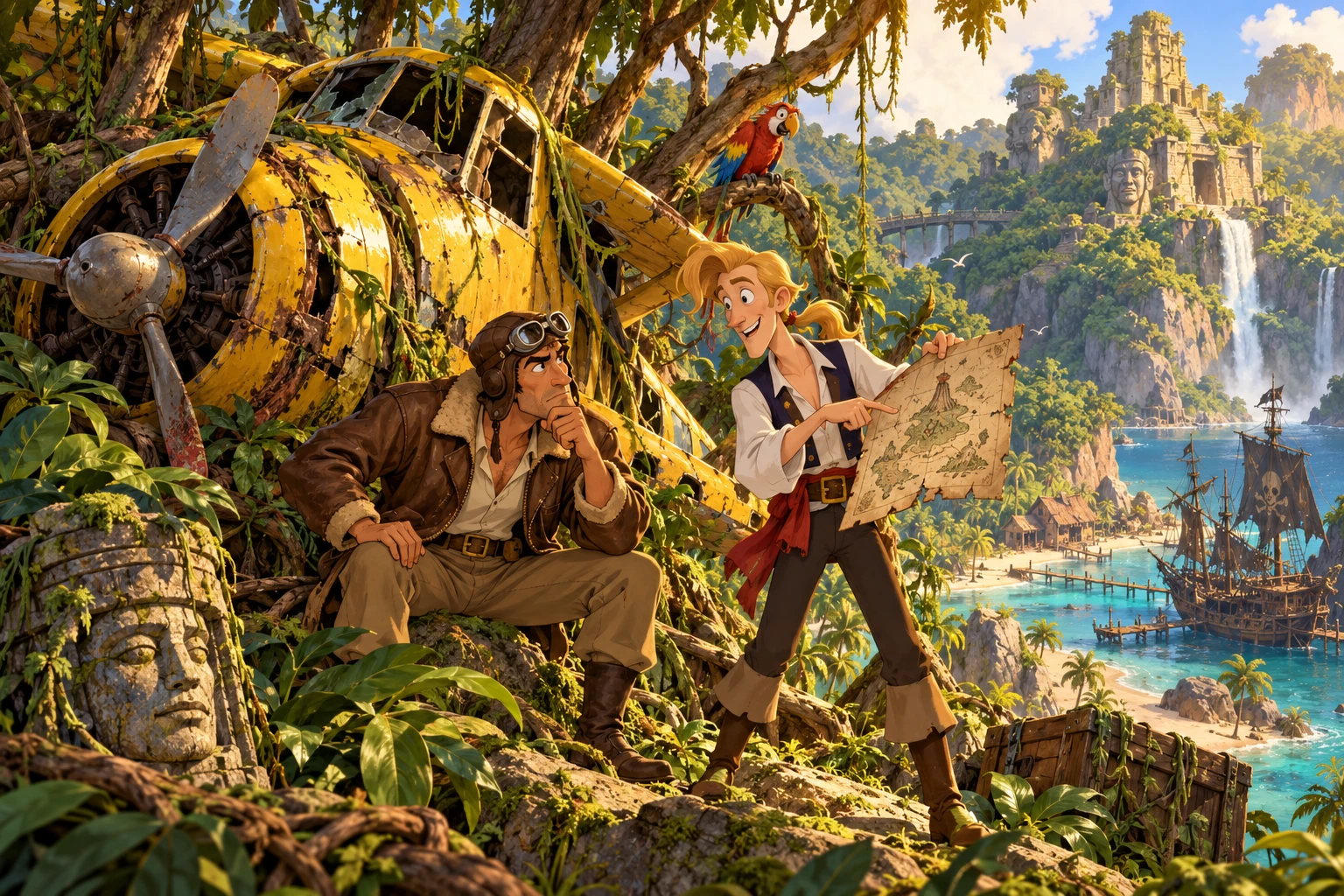 Flight of the Amazon Queen incontra Monkey Island · illustrazione originale del sito, interpretazione dei due mondi e non schermata ufficiale.