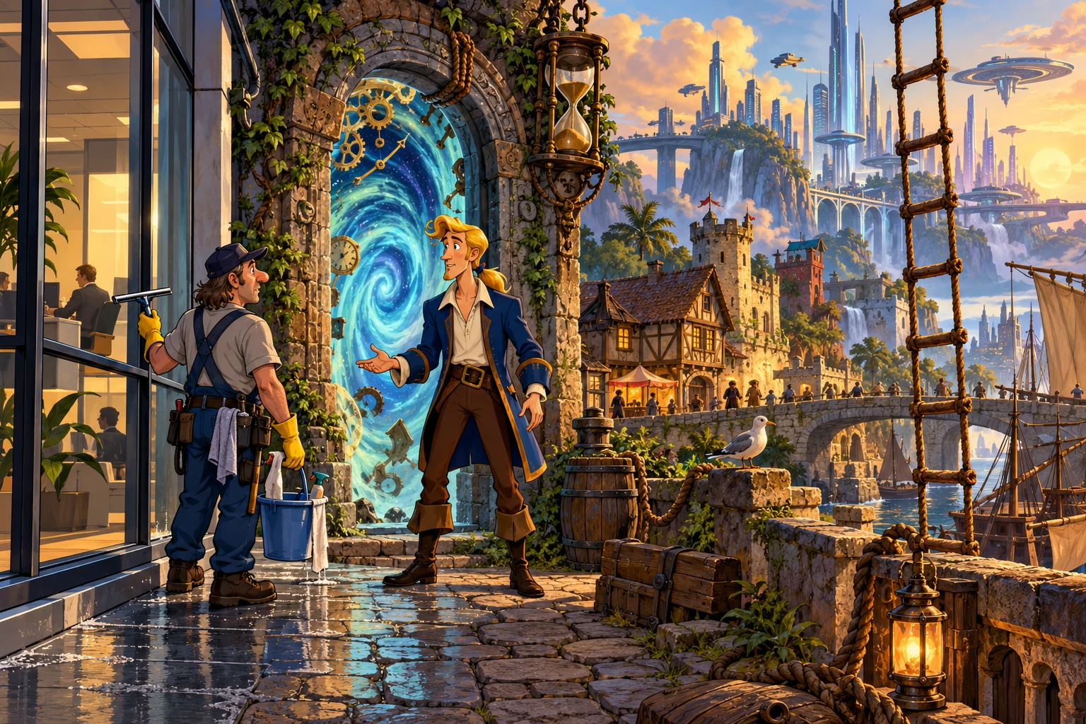 Future Wars incontra Monkey Island · illustrazione originale del sito, interpretazione dei due mondi e non schermata ufficiale.
