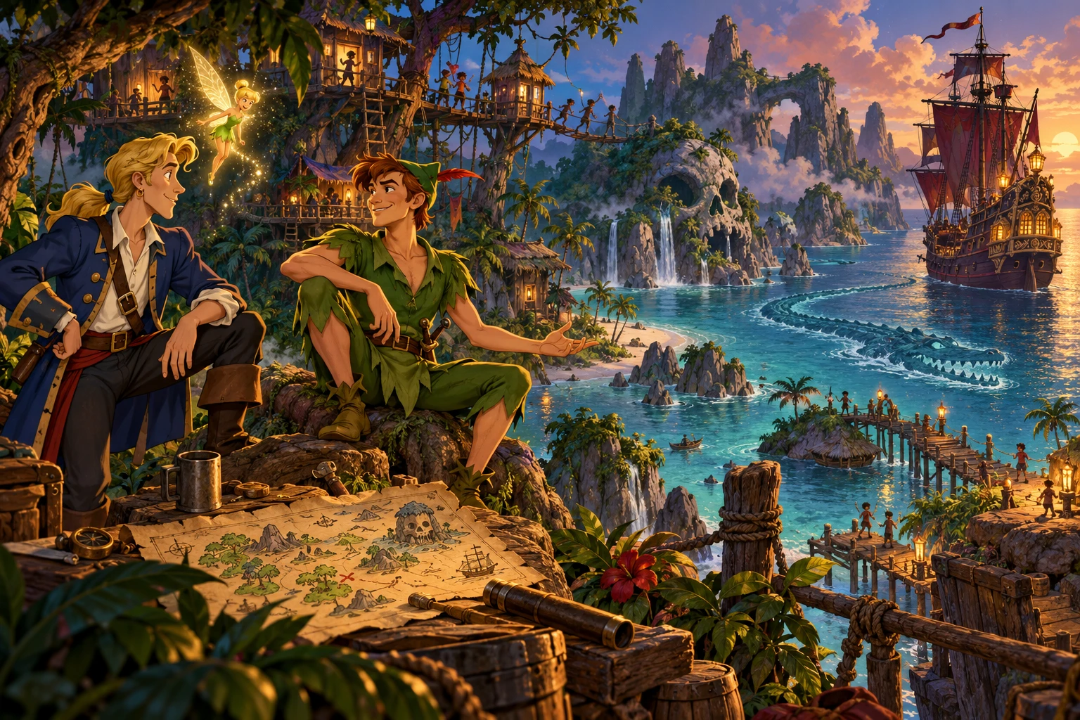 Hook incontra Monkey Island · illustrazione originale del sito, interpretazione dei due mondi e non schermata ufficiale.