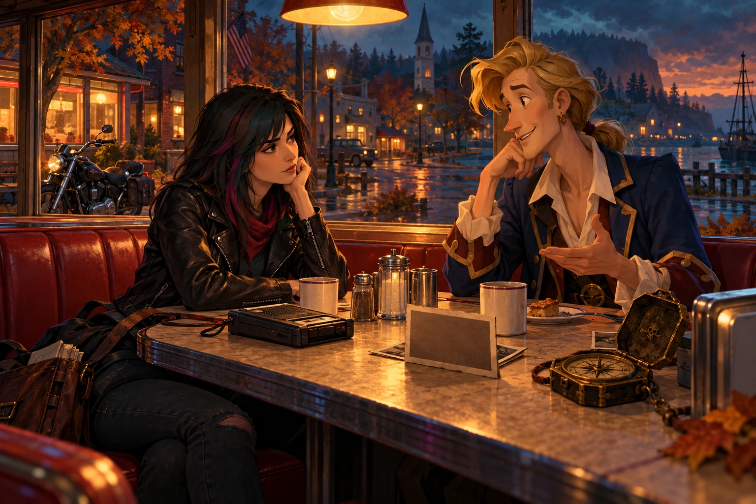 Kathy Rain: Director's Cut incontra Monkey Island · illustrazione originale del sito, interpretazione dei due mondi e non schermata ufficiale.