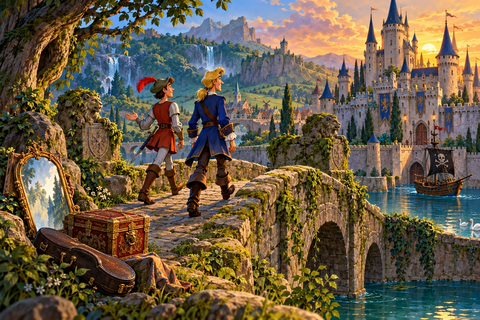 King’s Quest 1 incontra Monkey Island · illustrazione originale del sito, interpretazione dei due mondi e non schermata ufficiale.
