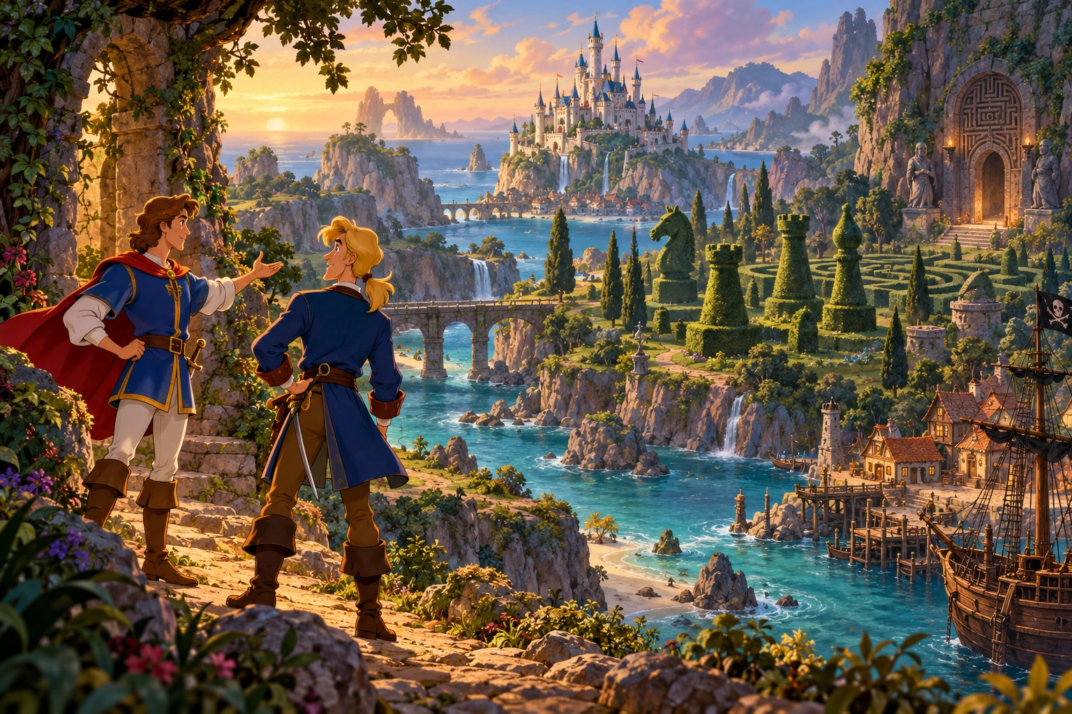 King’s Quest 6 incontra Monkey Island · illustrazione originale del sito, interpretazione dei due mondi e non schermata ufficiale.