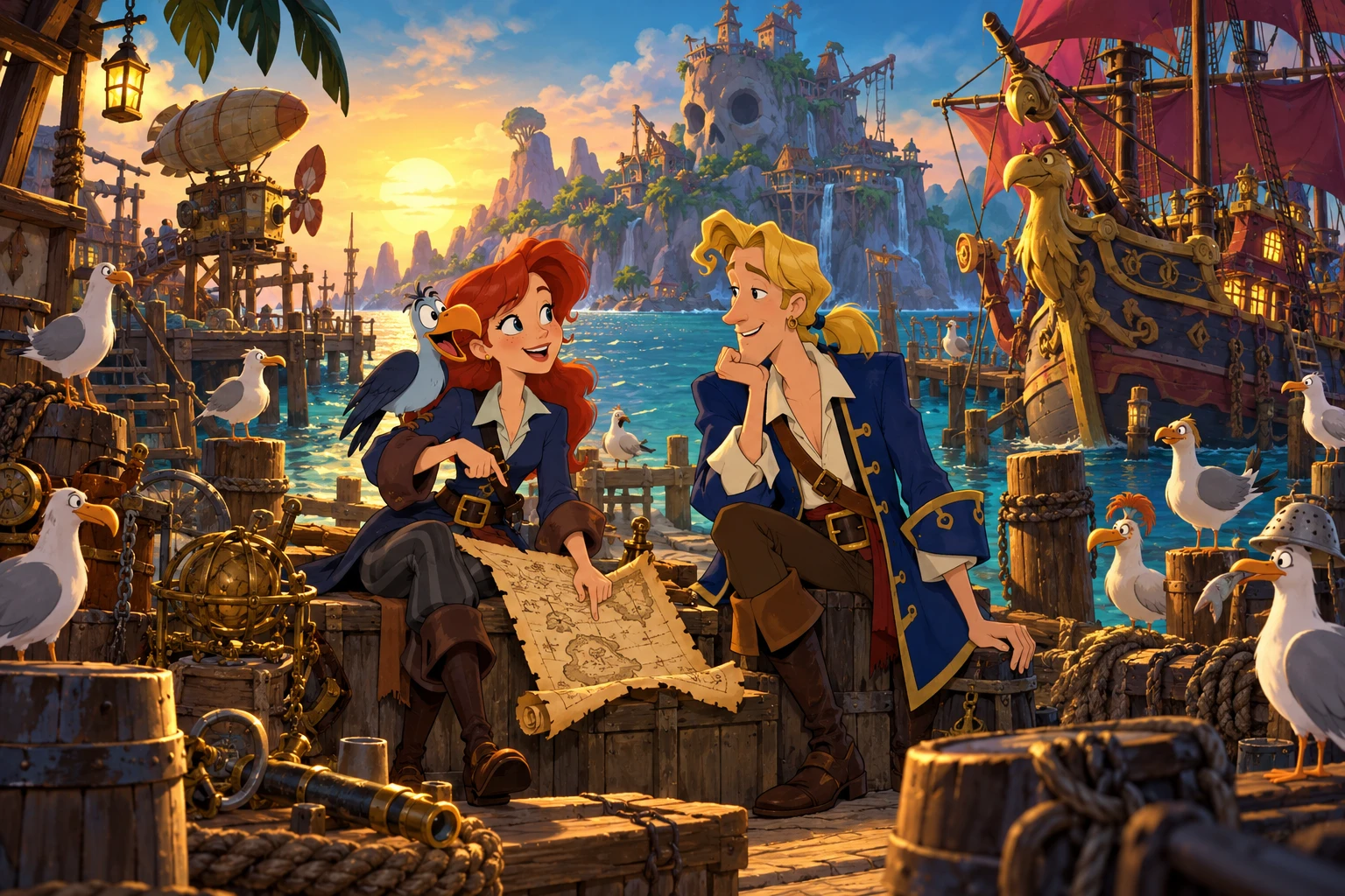 Nelly Cootalot: The Fowl Fleet incontra Monkey Island · illustrazione originale del sito, interpretazione dei due mondi e non schermata ufficiale.