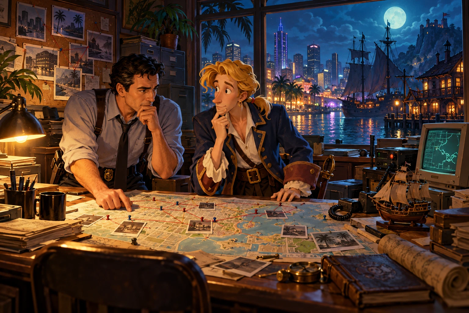 Police Quest 3 incontra Monkey Island · illustrazione originale del sito, interpretazione dei due mondi e non schermata ufficiale.