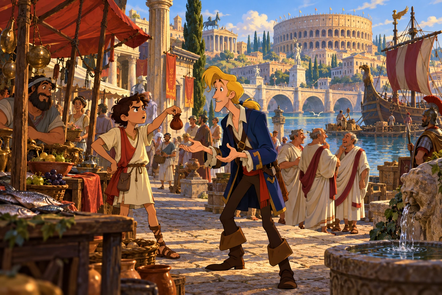 Rome: Pathway to Power incontra Monkey Island · illustrazione originale del sito, interpretazione dei due mondi e non schermata ufficiale.