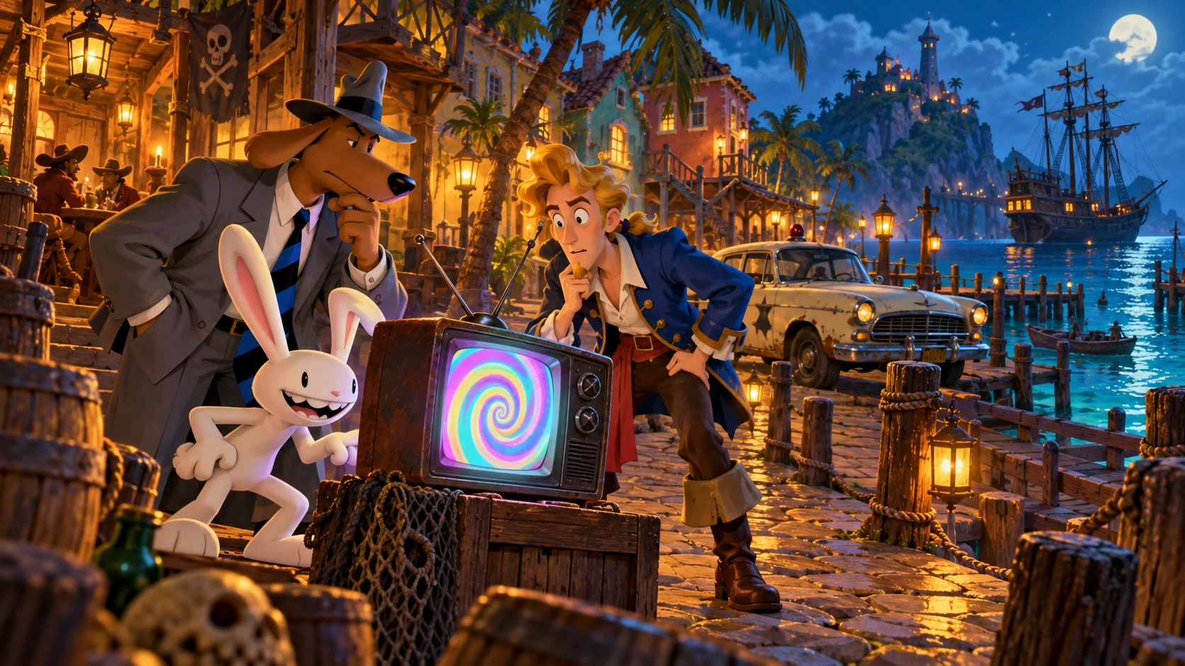 Sam & Max Save the World · Illustrazione crossover non ufficiale: Sam, Max e Guybrush. Non è una schermata del gioco.