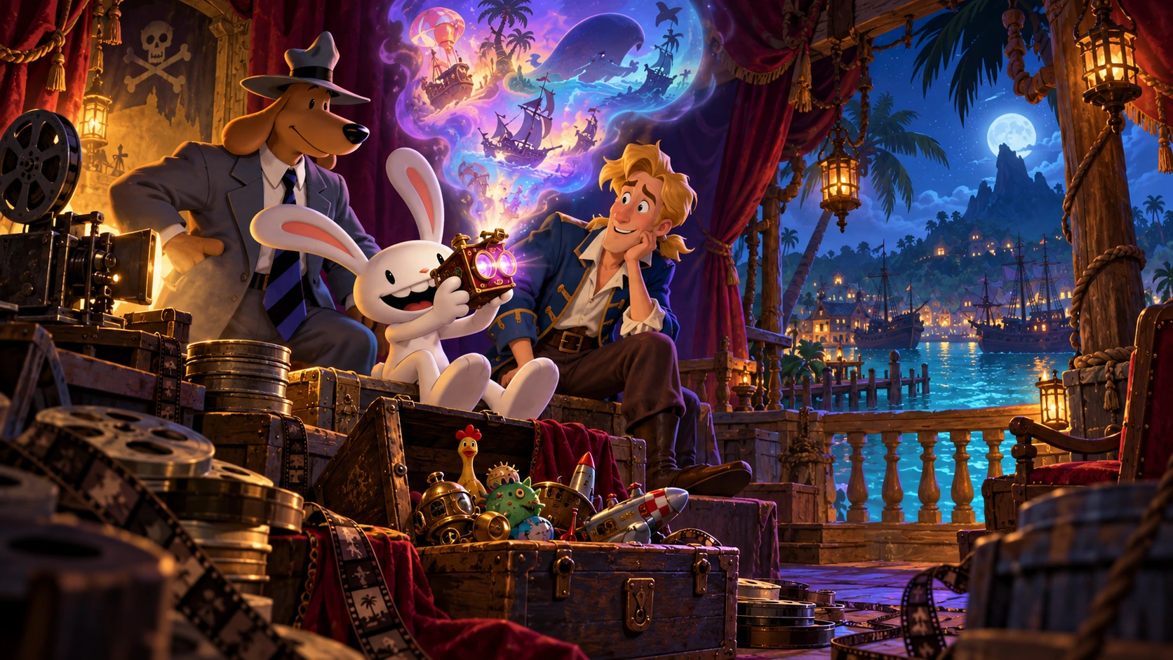 Sam & Max: The Devil’s Playhouse · Illustrazione crossover non ufficiale: Sam, Max e Guybrush. Non è una schermata del gioco.
