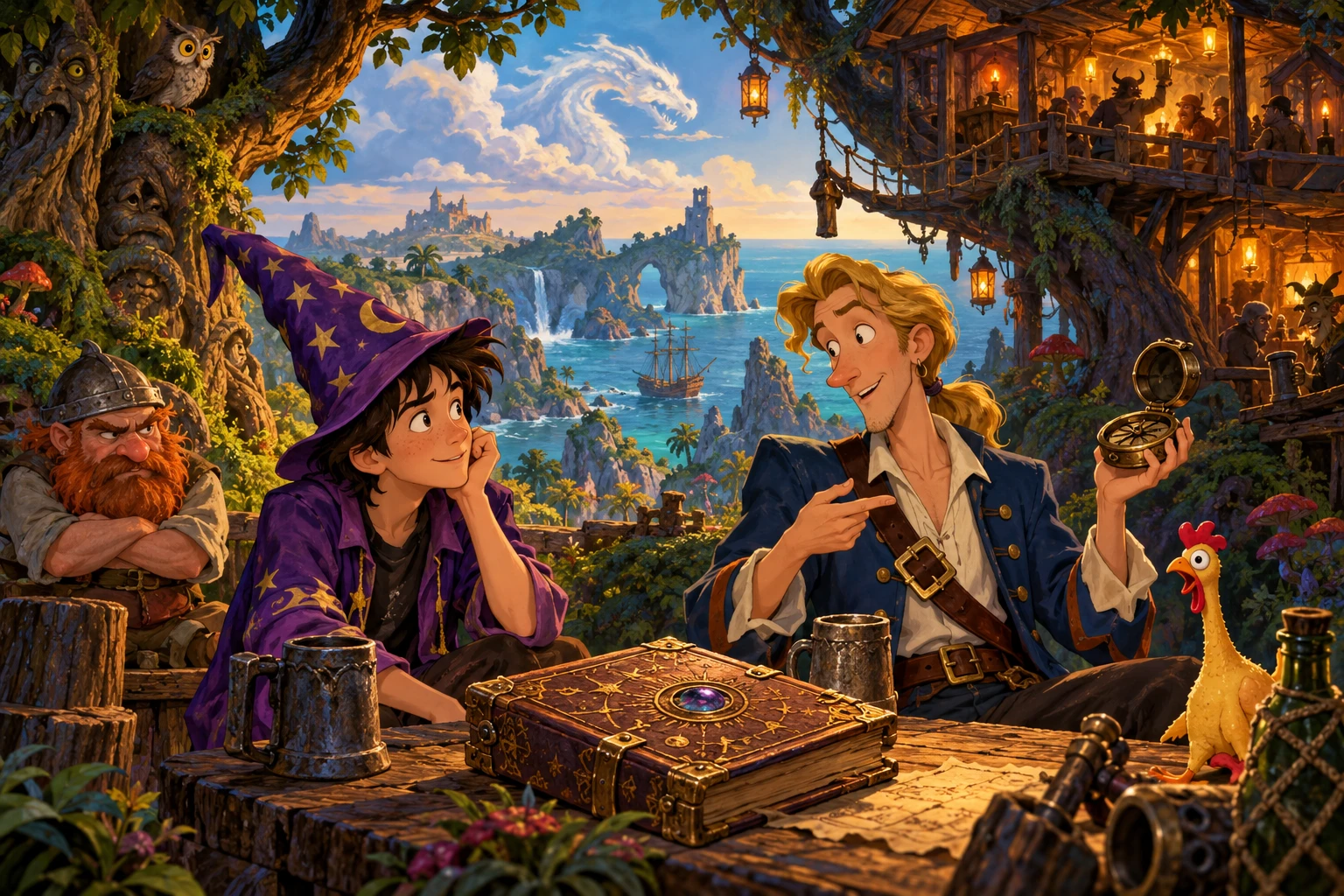 Simon the Sorcerer 1 incontra Monkey Island · illustrazione originale del sito, interpretazione dei due mondi e non schermata ufficiale.