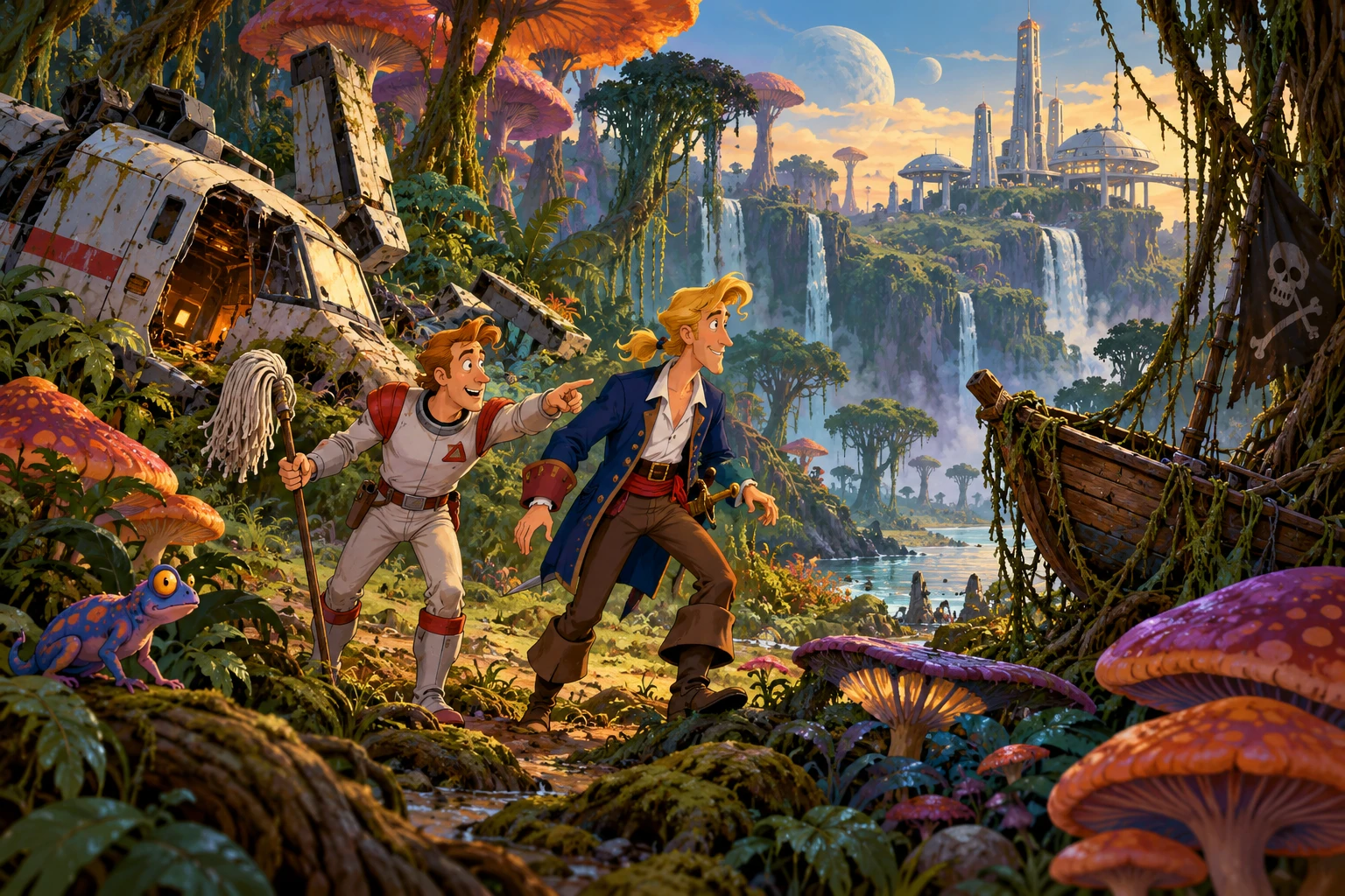 Space Quest 2 incontra Monkey Island · illustrazione originale del sito, interpretazione dei due mondi e non schermata ufficiale.