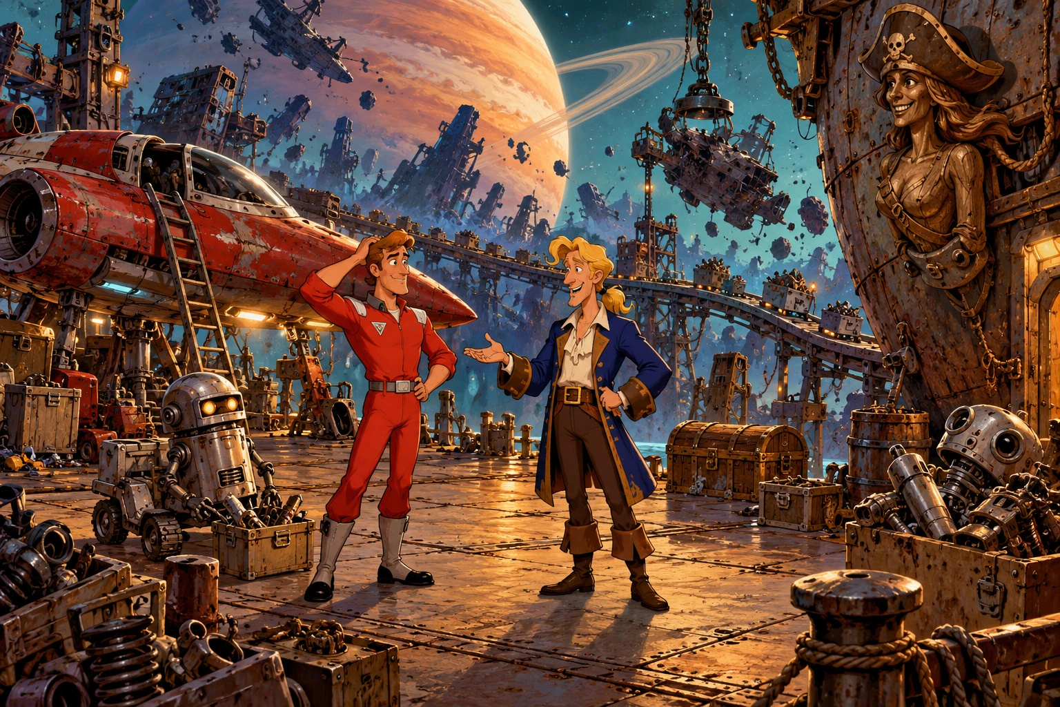 Space Quest 3 incontra Monkey Island · illustrazione originale del sito, interpretazione dei due mondi e non schermata ufficiale.
