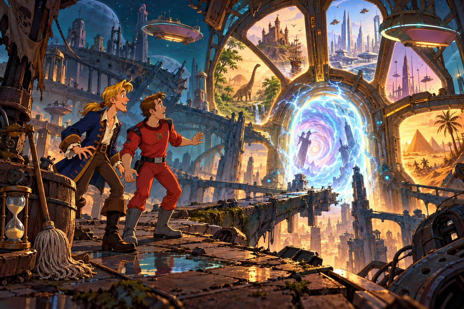 Space Quest 4 incontra Monkey Island · illustrazione originale del sito, interpretazione dei due mondi e non schermata ufficiale.