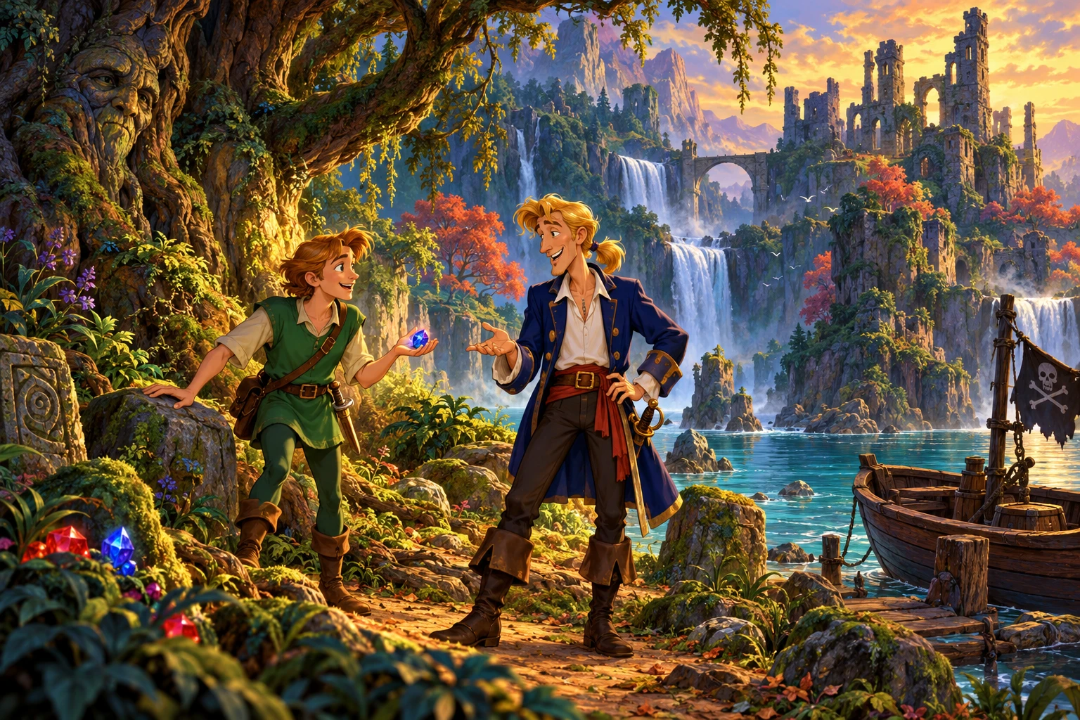 The Legend of Kyrandia 1 incontra Monkey Island · illustrazione originale del sito, interpretazione dei due mondi e non schermata ufficiale.