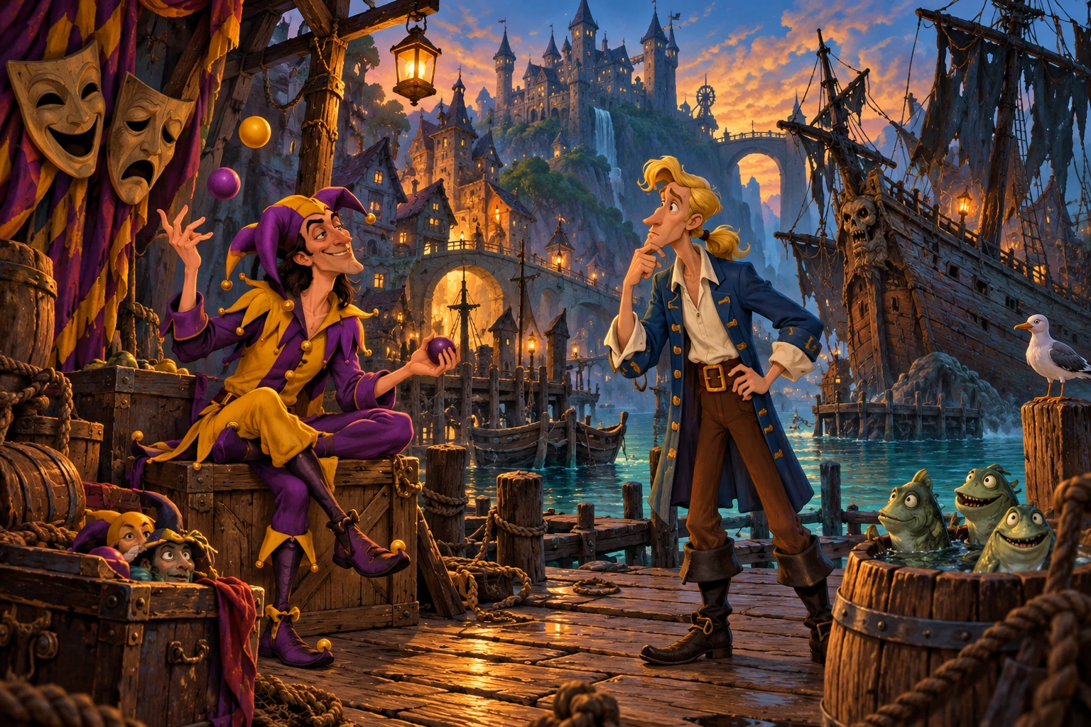 The Legend of Kyrandia 3: Malcolm’s Revenge incontra Monkey Island · illustrazione originale del sito, interpretazione dei due mondi e non schermata ufficiale.