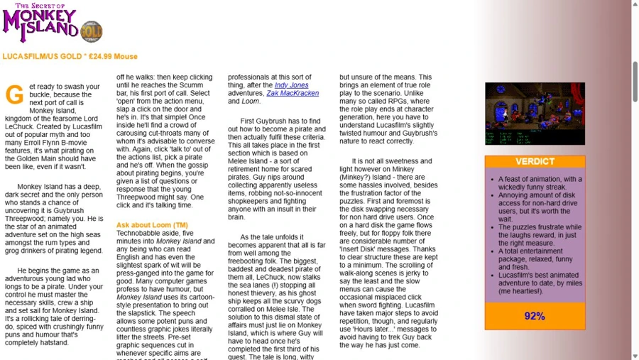 Anteprima della pagina della recensione · The Secret of Monkey Island · Amiga Format