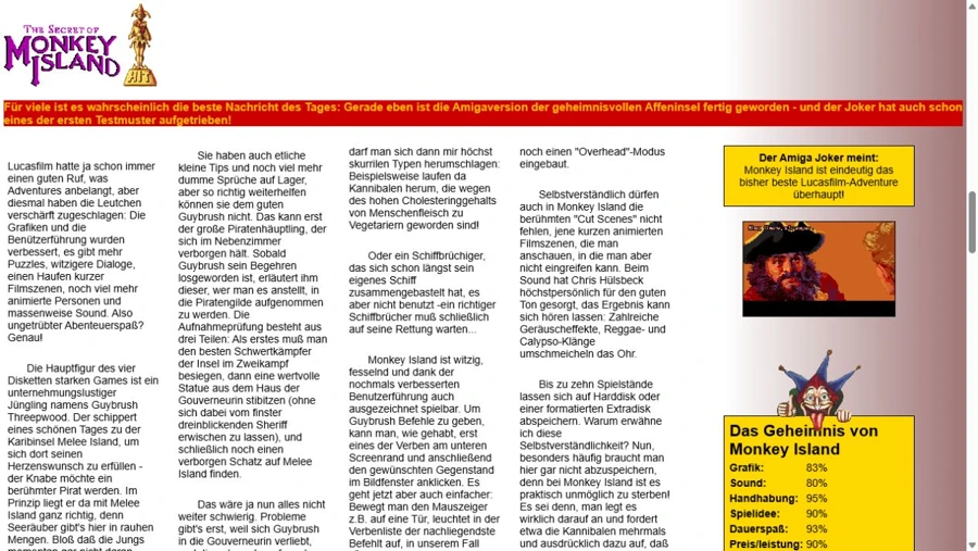 Anteprima della pagina della recensione · The Secret of Monkey Island · Amiga Joker