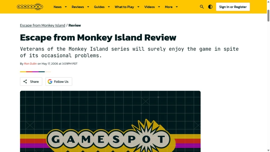 Anteprima della pagina della recensione · Escape from Monkey Island · GameSpot